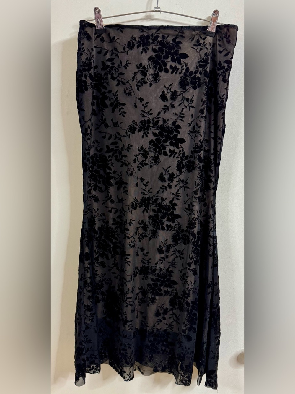 Black Velvet Floral Mesh Slip Maxi with Nude Lining